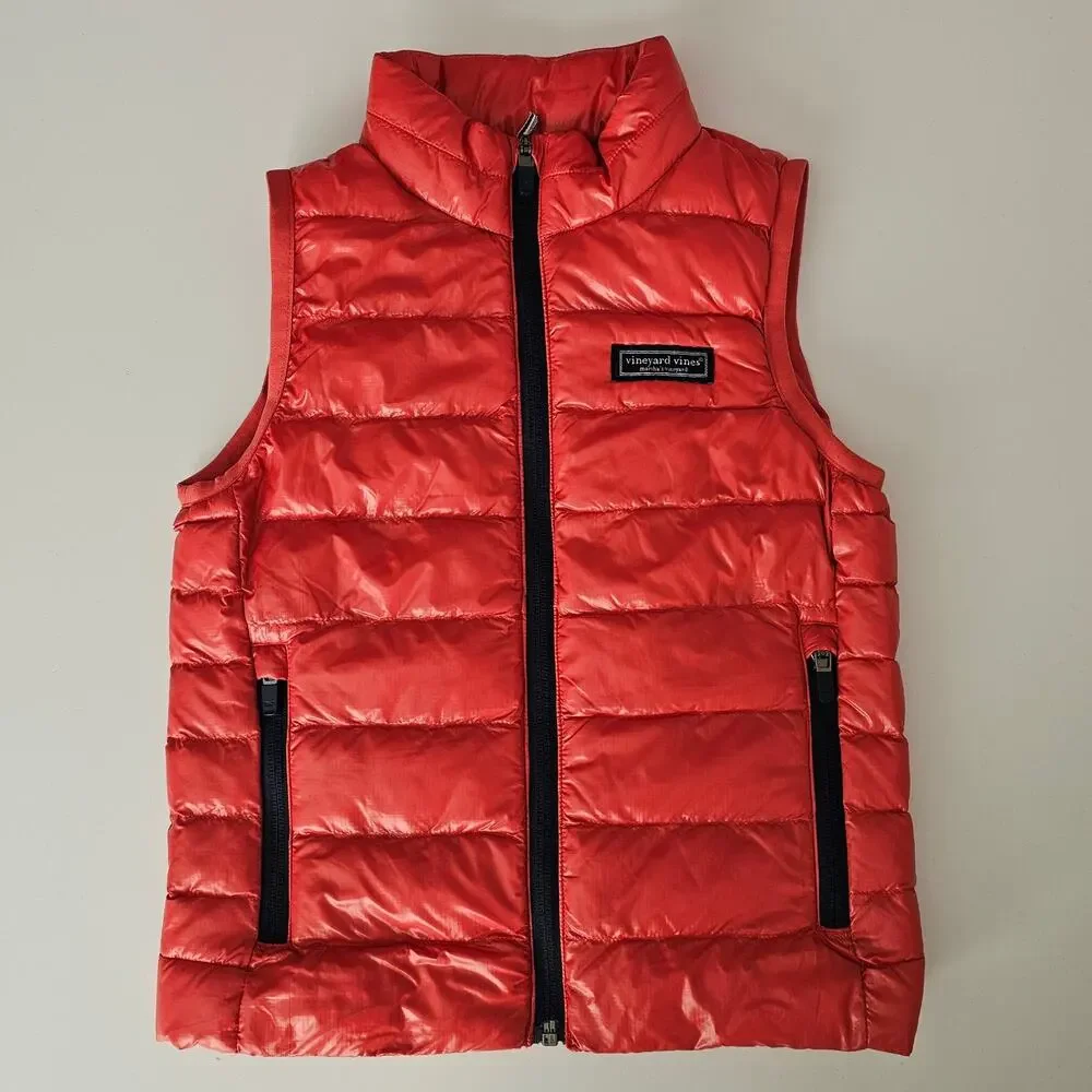 Vineyard Vines Boy's Primaloft Water Repellent Orange Packable Puffer Vest 6